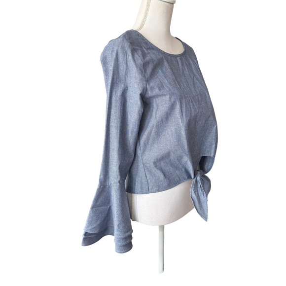 Likely Chambray Talcott Tie Front Bell Sleeve Top Blue Boho Beachy Medium NWT - Picture 8 of 12